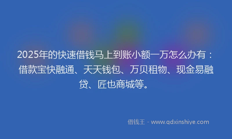 2025年的快速借钱马上到账小额一万怎么办有：借款宝快融通、天天钱包、万贝租物、现金易融贷、匠也商城等。
