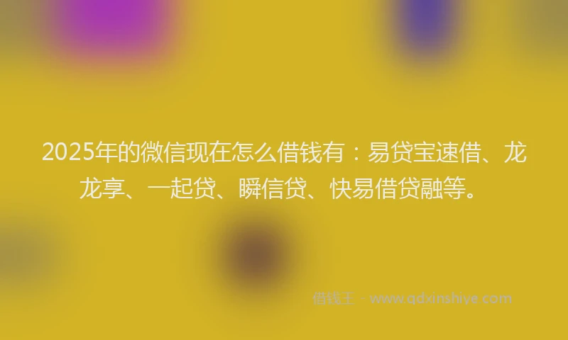 2025年的微信现在怎么借钱有：易贷宝速借、龙龙享、一起贷、瞬信贷、快易借贷融等。