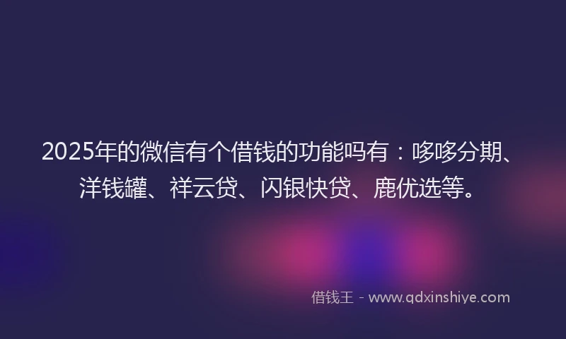 2025年的微信有个借钱的功能吗有：哆哆分期、洋钱罐、祥云贷、闪银快贷、鹿优选等。