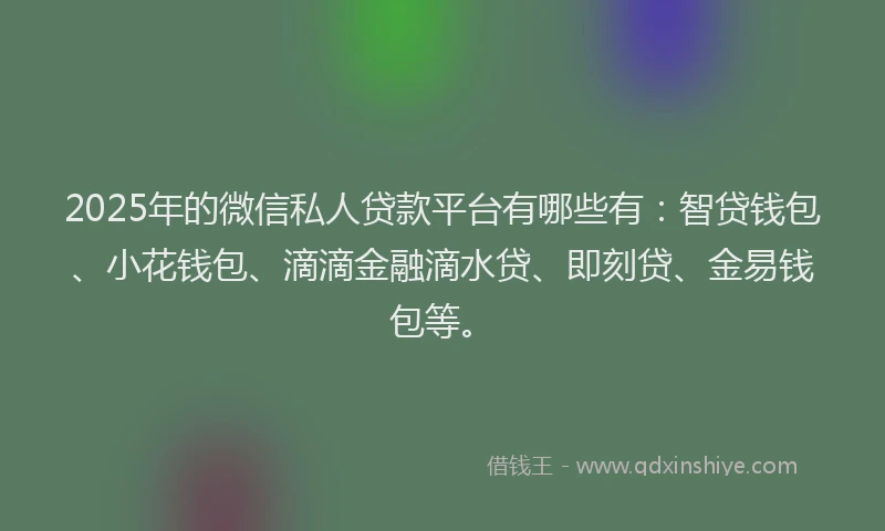 2025年的微信私人贷款平台有哪些有：智贷钱包、小花钱包、滴滴金融滴水贷、即刻贷、金易钱包等。