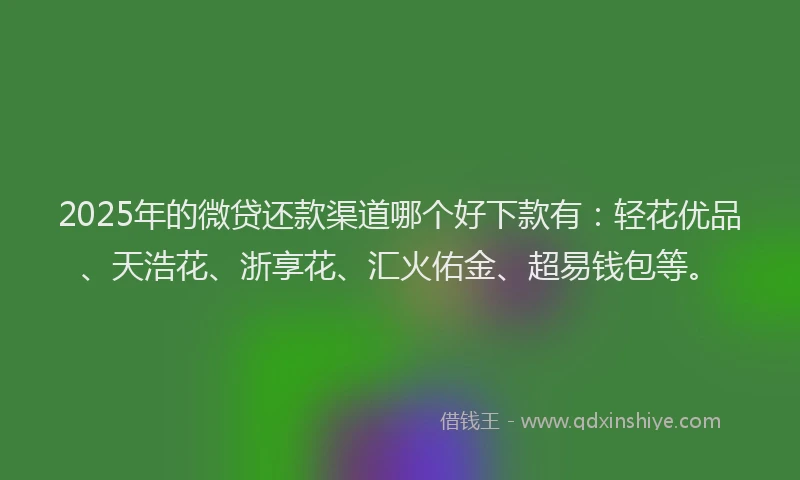 2025年的微贷还款渠道哪个好下款有：轻花优品、天浩花、浙享花、汇火佑金、超易钱包等。