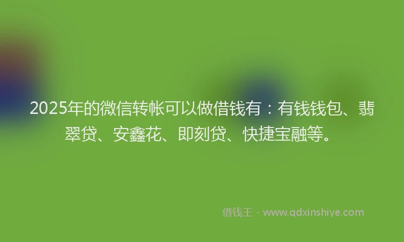 2025年的微信转帐可以做借钱有：有钱钱包、翡翠贷、安鑫花、即刻贷、快捷宝融等。