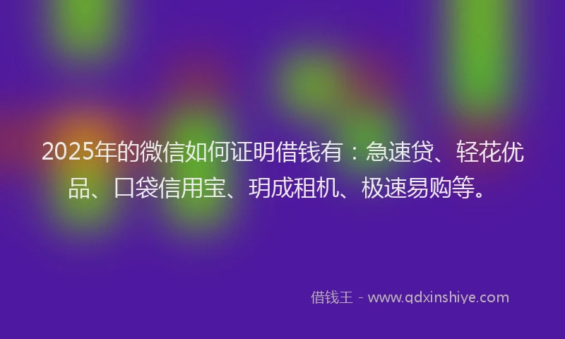 2025年的微信如何证明借钱有：急速贷、轻花优品、口袋信用宝、玥成租机、极速易购等。