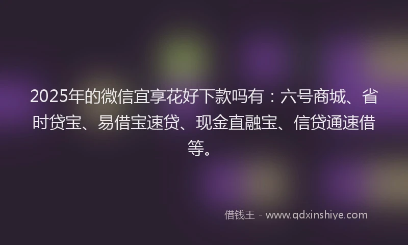 2025年的微信宜享花好下款吗有：六号商城、省时贷宝、易借宝速贷、现金直融宝、信贷通速借等。