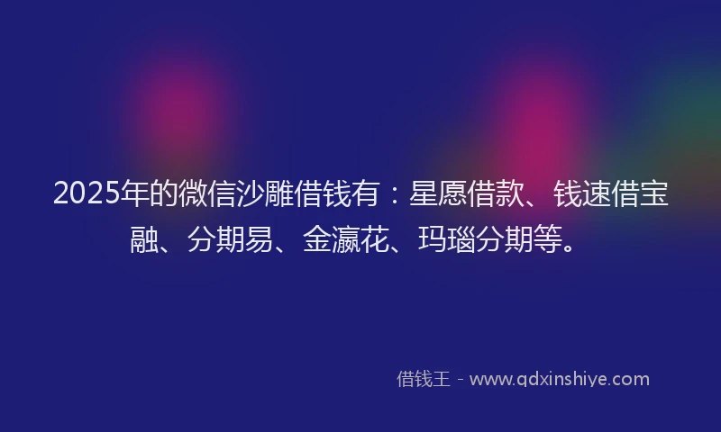 2025年的微信沙雕借钱有：星愿借款、钱速借宝融、分期易、金瀛花、玛瑙分期等。