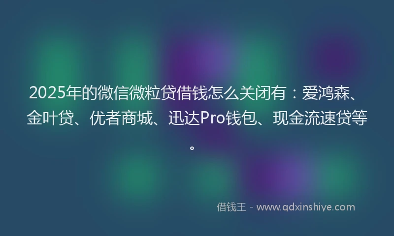 2025年的微信微粒贷借钱怎么关闭有：爱鸿森、金叶贷、优者商城、迅达Pro钱包、现金流速贷等。