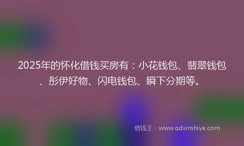 2025年的怀化借钱买房有：小花钱包、翡翠钱包、彤伊好物、闪电钱包、瞬下分期等。