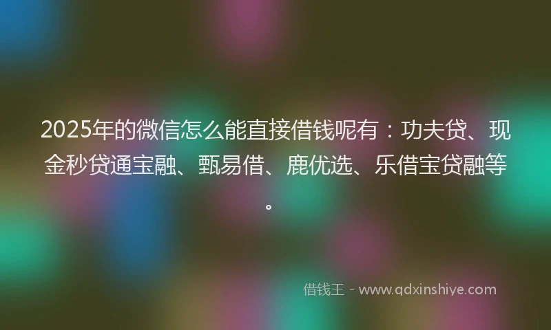2025年的微信怎么能直接借钱呢有：功夫贷、现金秒贷通宝融、甄易借、鹿优选、乐借宝贷融等。