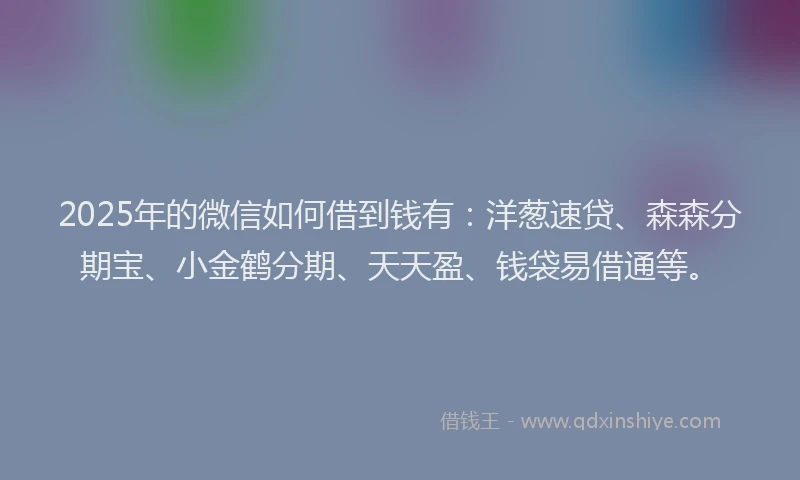 2025年的微信如何借到钱有：洋葱速贷、森森分期宝、小金鹤分期、天天盈、钱袋易借通等。