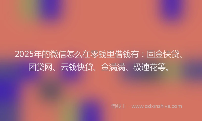 2025年的微信怎么在零钱里借钱有：固金快贷、团贷网、云钱快贷、金满满、极速花等。