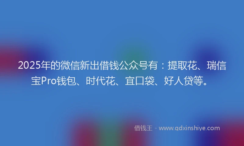2025年的微信新出借钱公众号有：提取花、瑞信宝Pro钱包、时代花、宜口袋、好人贷等。
