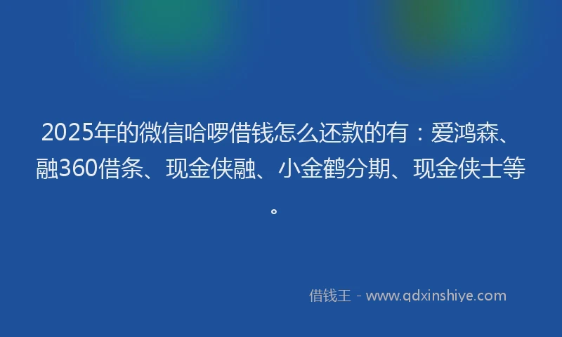 2025年的微信哈啰借钱怎么还款的有：爱鸿森、融360借条、现金侠融、小金鹤分期、现金侠士等。