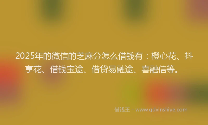 2025年的微信的芝麻分怎么借钱有：橙心花、抖享花、借钱宝途、借贷易融途、喜融信等。