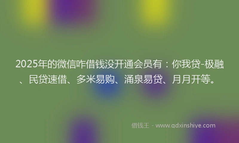 2025年的微信咋借钱没开通会员有：你我贷-极融、民贷速借、多米易购、涌泉易贷、月月开等。