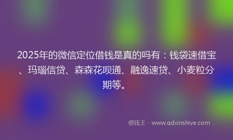 2025年的微信定位借钱是真的吗有：钱袋速借宝、玛瑙信贷、森森花呗通、融逸速贷、小麦粒分期等。