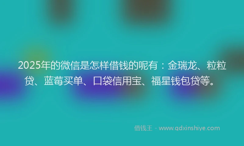 2025年的微信是怎样借钱的呢有：金瑞龙、粒粒贷、蓝莓买单、口袋信用宝、福星钱包贷等。