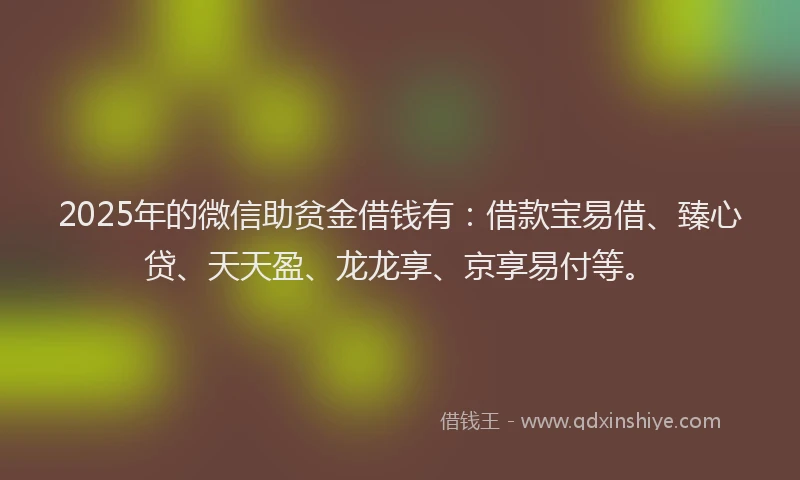 2025年的微信助贫金借钱有：借款宝易借、臻心贷、天天盈、龙龙享、京享易付等。