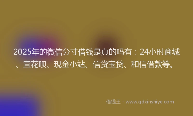 2025年的微信分寸借钱是真的吗有：24小时商城、宜花呗、现金小站、信贷宝贷、和信借款等。
