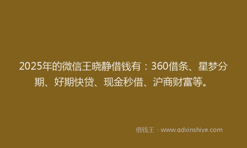 2025年的微信王晓静借钱有：360借条、星梦分期、好期快贷、现金秒借、沪商财富等。