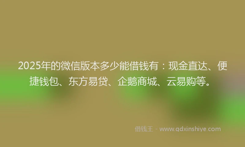 2025年的微信版本多少能借钱有：现金直达、便捷钱包、东方易贷、企鹅商城、云易购等。