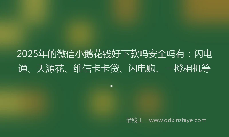 2025年的微信小鹅花钱好下款吗安全吗有：闪电通、天源花、维信卡卡贷、闪电购、一橙租机等。