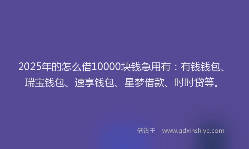 2025年的怎么借10000块钱急用有：有钱钱包、瑞宝钱包、速享钱包、星梦借款、时时贷等。