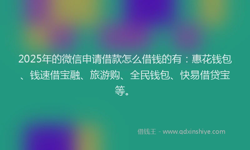 2025年的微信申请借款怎么借钱的有：惠花钱包、钱速借宝融、旅游购、全民钱包、快易借贷宝等。