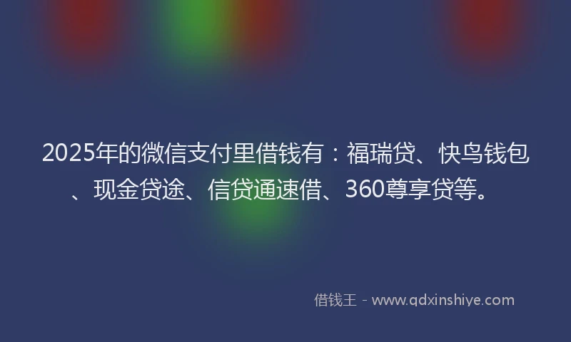 2025年的微信支付里借钱有：福瑞贷、快鸟钱包、现金贷途、信贷通速借、360尊享贷等。