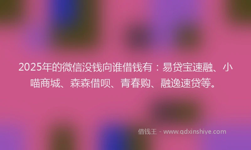 2025年的微信没钱向谁借钱有：易贷宝速融、小喵商城、森森借呗、青春购、融逸速贷等。