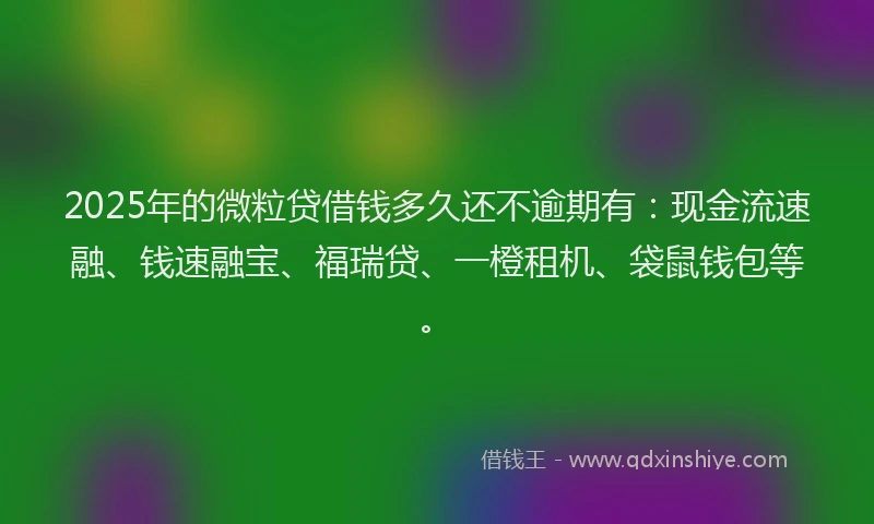 2025年的微粒贷借钱多久还不逾期有：现金流速融、钱速融宝、福瑞贷、一橙租机、袋鼠钱包等。