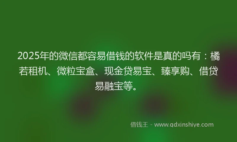 2025年的微信都容易借钱的软件是真的吗有：橘若租机、微粒宝盒、现金贷易宝、臻享购、借贷易融宝等。