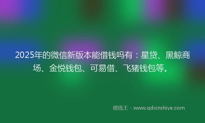 2025年的微信新版本能借钱吗有：星贷、黑鲸商场、金悦钱包、可易借、飞猪钱包等。