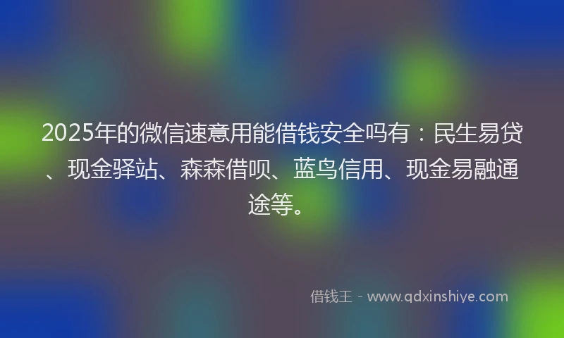 2025年的微信速意用能借钱安全吗有：民生易贷、现金驿站、森森借呗、蓝鸟信用、现金易融通途等。