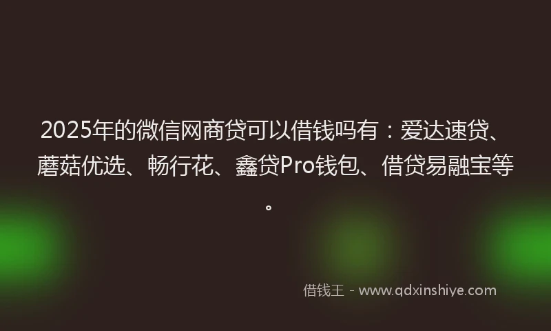 2025年的微信网商贷可以借钱吗有：爱达速贷、蘑菇优选、畅行花、鑫贷Pro钱包、借贷易融宝等。