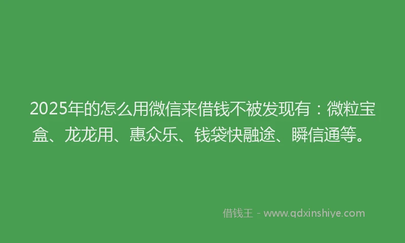 2025年的怎么用微信来借钱不被发现有：微粒宝盒、龙龙用、惠众乐、钱袋快融途、瞬信通等。