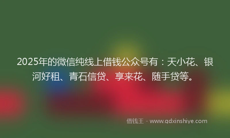 2025年的微信纯线上借钱公众号有：天小花、银河好租、青石信贷、享来花、随手贷等。