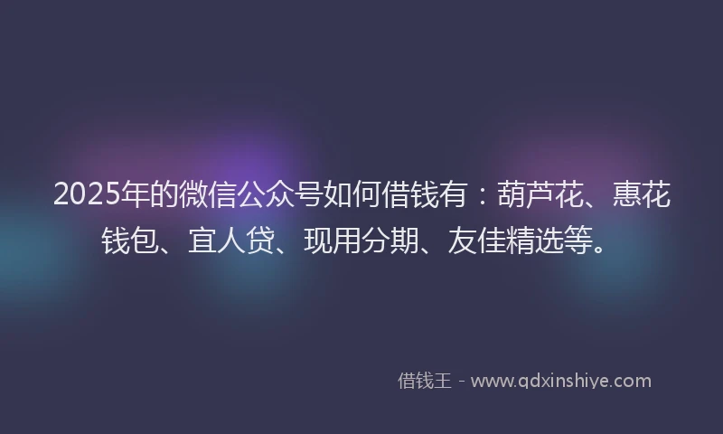 2025年的微信公众号如何借钱有：葫芦花、惠花钱包、宜人贷、现用分期、友佳精选等。
