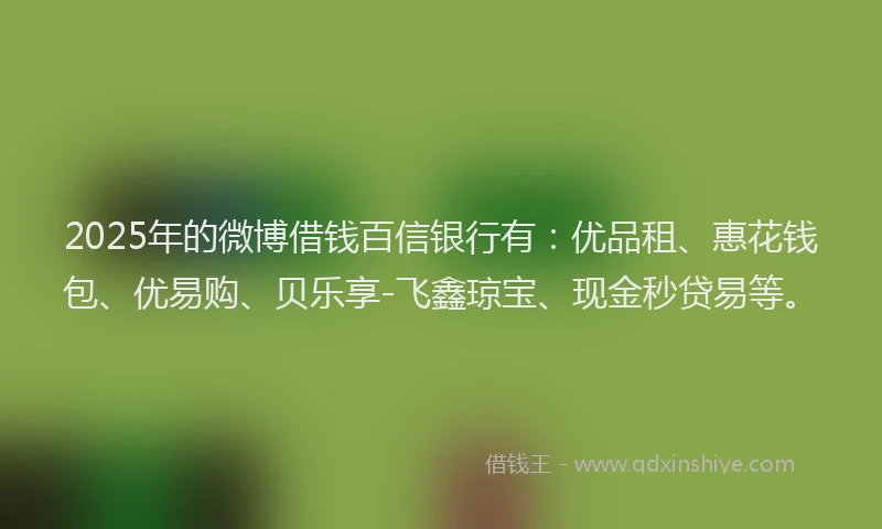 2025年的微博借钱百信银行有：优品租、惠花钱包、优易购、贝乐享-飞鑫琼宝、现金秒贷易等。