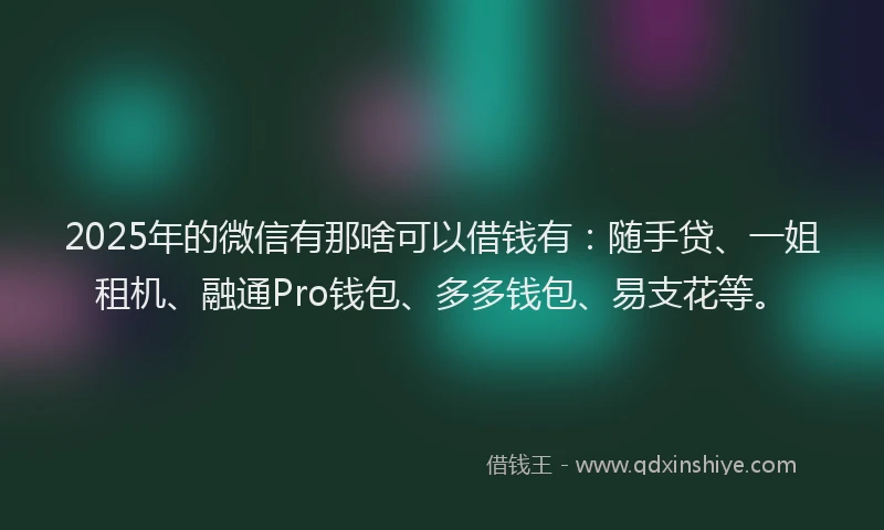 2025年的微信有那啥可以借钱有：随手贷、一姐租机、融通Pro钱包、多多钱包、易支花等。
