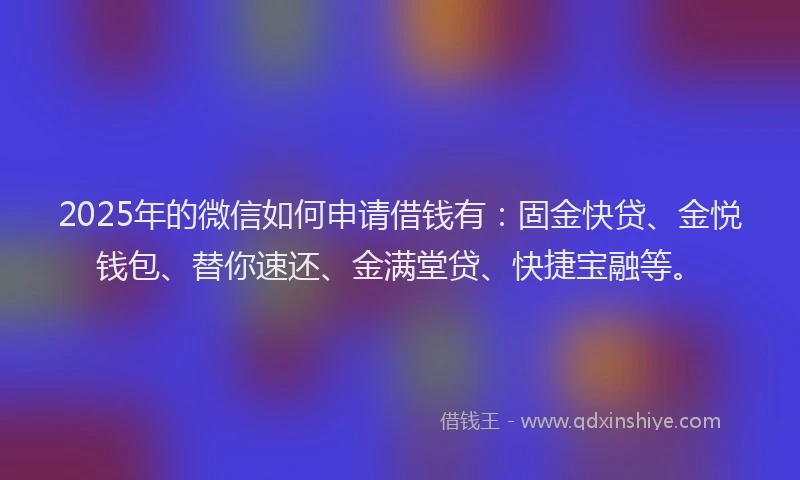 2025年的微信如何申请借钱有：固金快贷、金悦钱包、替你速还、金满堂贷、快捷宝融等。