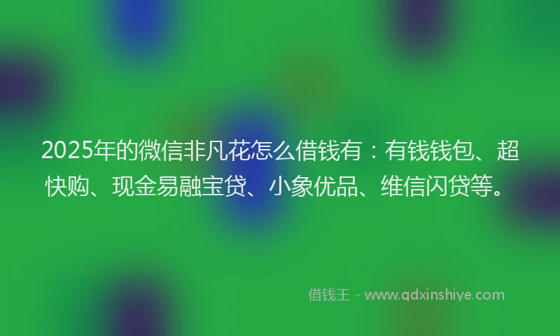 2025年的微信非凡花怎么借钱有：有钱钱包、超快购、现金易融宝贷、小象优品、维信闪贷等。