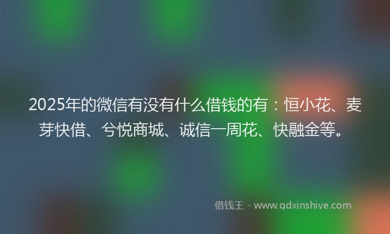 2025年的微信有没有什么借钱的有：恒小花、麦芽快借、兮悦商城、诚信一周花、快融金等。