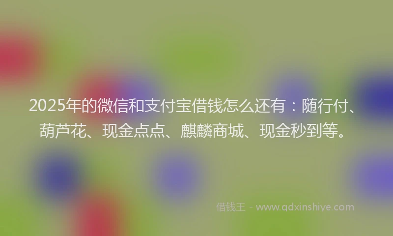 2025年的微信和支付宝借钱怎么还有：随行付、葫芦花、现金点点、麒麟商城、现金秒到等。