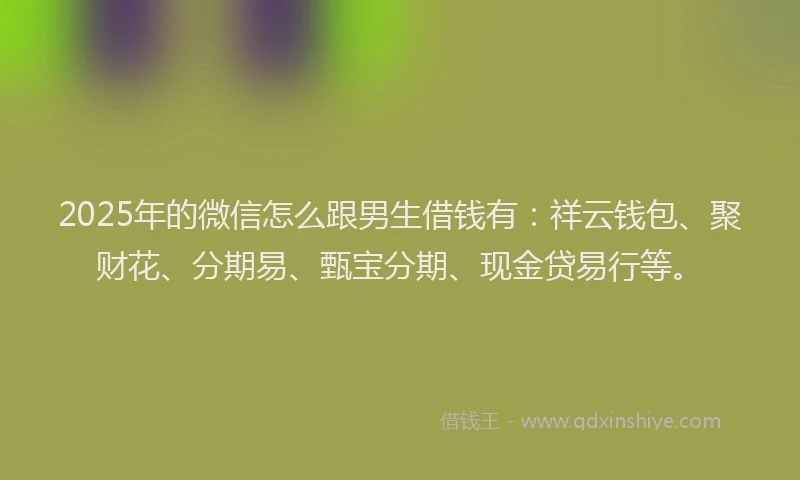 2025年的微信怎么跟男生借钱有：祥云钱包、聚财花、分期易、甄宝分期、现金贷易行等。