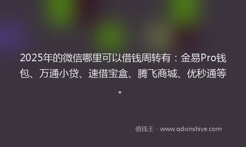 2025年的微信哪里可以借钱周转有：金易Pro钱包、万通小贷、速借宝盒、腾飞商城、优秒通等。