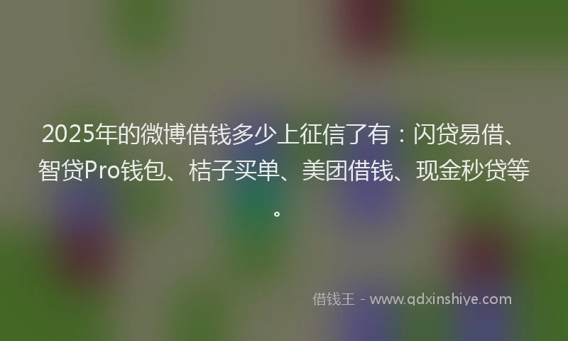 2025年的微博借钱多少上征信了有：闪贷易借、智贷Pro钱包、桔子买单、美团借钱、现金秒贷等。