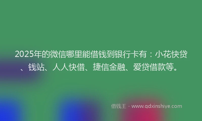 2025年的微信哪里能借钱到银行卡有：小花快贷、钱站、人人快借、捷信金融、爱贷借款等。