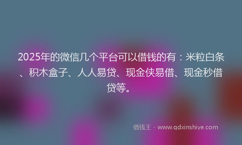 2025年的微信几个平台可以借钱的有：米粒白条、积木盒子、人人易贷、现金侠易借、现金秒借贷等。