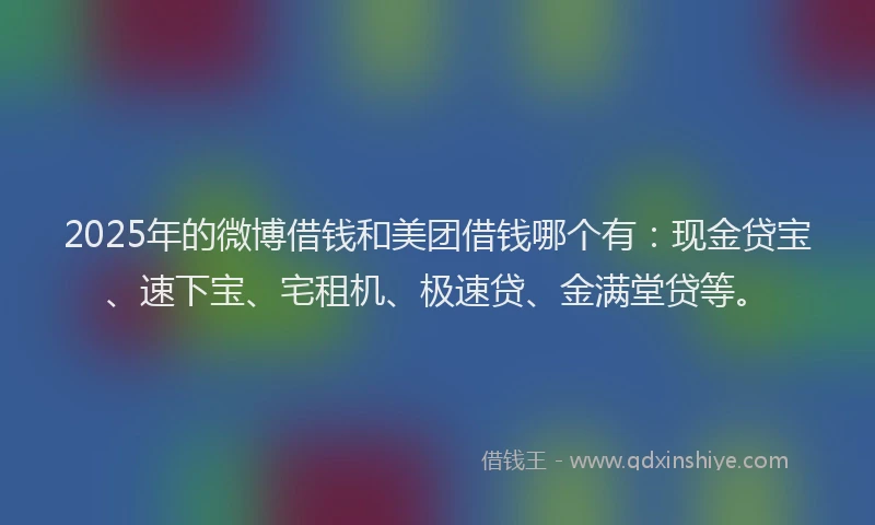 2025年的微博借钱和美团借钱哪个有：现金贷宝、速下宝、宅租机、极速贷、金满堂贷等。