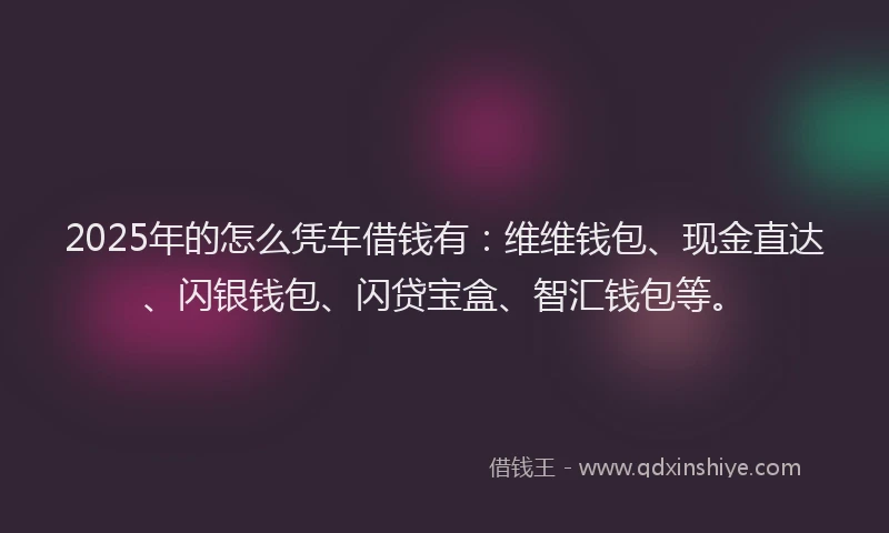 2025年的怎么凭车借钱有：维维钱包、现金直达、闪银钱包、闪贷宝盒、智汇钱包等。